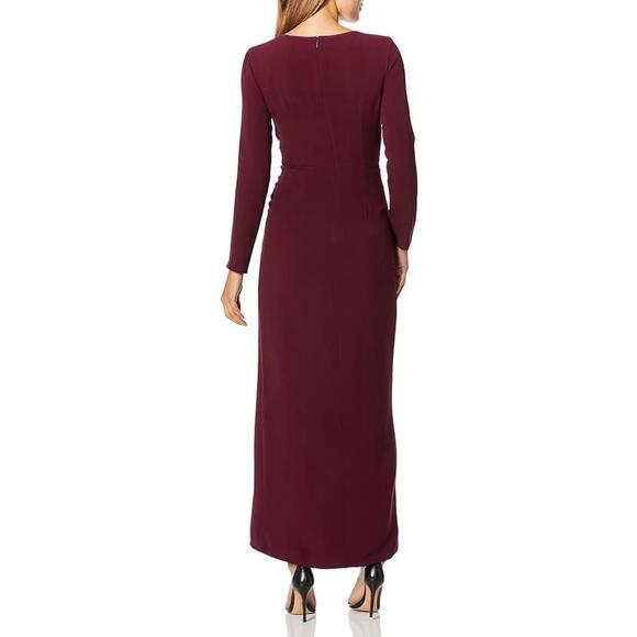 Naomi Cutout Twist Knot Draped Formal Evening maxi burgundy wine Fit Bodice slit - Picture 8 of 8